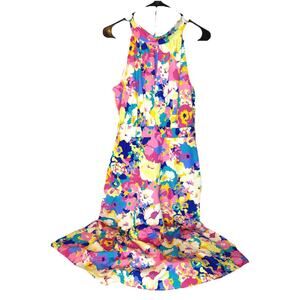 Leslie Fay Chiffon Halter Keyhole Neck Sleeveless Bow Tie Back Women Dress 8